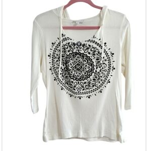 Currants Boho Cream and Black Patterned Hoodie Size XL